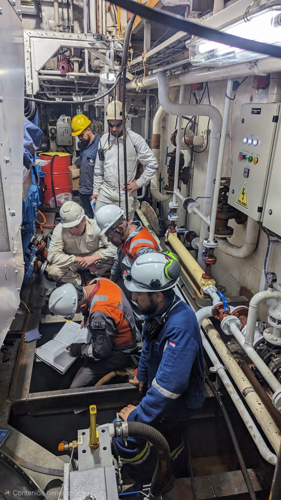 Equipo de NAVALCA en inspección de sala de máquinas